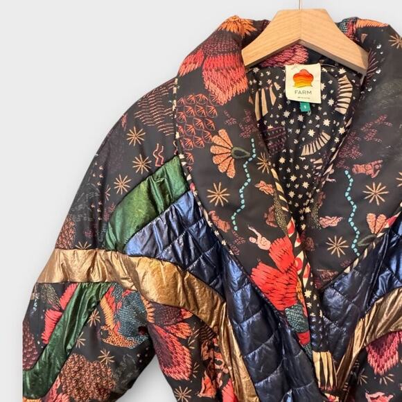 Farm Rio Black Wild Bananas Metallic Reversible Puffer Jacket Size Small - Picture 8 of 11